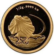 2 Dollars - Elizabeth II 4th Portrait - Frilled Neck Lizard - Gold Bullion Coin, Australia, 2013 reverse image