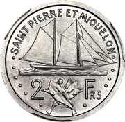 2 Francs Aluminium pattern, France, 1948 reverse image