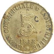 5 Centimes - Union Commerciale Industrielle - Annonay [07] Brass, France, 1918 reverse image