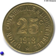 25 Centimes - Union Commerciale Industrielle - Annonay [07] Brass, France, 1918 reverse image