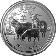 2 Dollars - Elizabeth II 4th Portrait - Year of the Goat - Silver Bullion Coin, Australia, 2015 reverse image