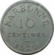 10 Centimes - Chambre de Commerce - Narbonne [11], France, 1920 reverse image