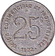 25 Centimes, France, 1922 reverse image