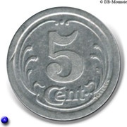 5 Centimes, France, 1922 reverse image