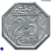 25 Centimes, France, 1922 reverse image