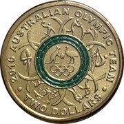 2 Dollars - Elizabeth II 4th Portrait - 2016 Australian Olympic Team - Green, Australia, 2016 reverse image