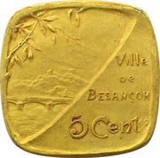 5 Centimes - ville de Besançon [25] Gold plated Brass, France, 1917 reverse image
