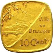 10 Centimes - ville de Besançon [25] Gold plated Brass, France, 1917 reverse image