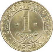 1 Franc, France, 1922 reverse image