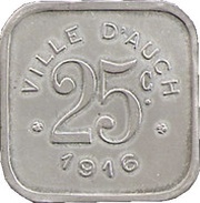 25 Centimes, France, 1916 reverse image