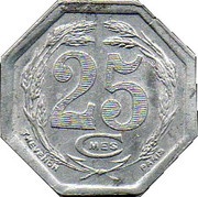 25 Centimes, France, 1922 reverse image