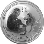 2 Dollars - Elizabeth II 4th Portrait - Year of the Monkey - Silver Bullion Coin, Australia, 2016 reverse image