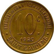 10 Centimes - Syndicat du Commerce et de l'Industrie - Saint-Gaudens [31] Brass, France, 1920 reverse image
