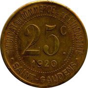 25 Centimes - Syndicat du Commerce et de l'Industrie - Saint-Gaudens [31] Brass, France, 1920 reverse image