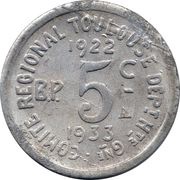 5 Centimes - Comité Régional - Toulouse Haute-Garonne, France, 1922 reverse image