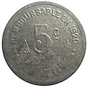 5 Centimes, France, 1917 reverse image