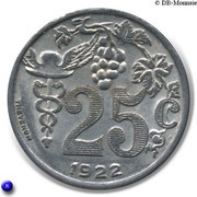 25 Centimes, France, 1922 reverse image