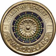 2 Dollars - Elizabeth II 4th Portrait - Lest We Forget - War Memorial Dome, Australia, 2017-2018 reverse image