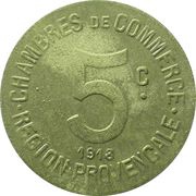 5 Centimes - Chambres de commerce - Région provençale "Four Towns" Zinc Pattern, France, 1918 reverse image