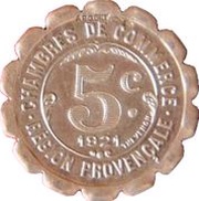 5 Centimes - Chambres de Commerce - Provençal Region Silver, France, 1921 reverse image