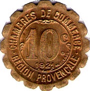 10 Centimes - Chambres de Commerce - Provençal Region Brass, France, 1921 reverse image