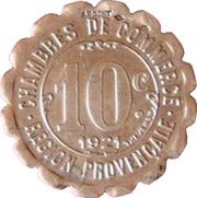 10 Centimes - Chambres de Commerce - Provençal Region Silver, France, 1921 reverse image