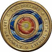 2 Dollars - Elizabeth II 4th Portrait - Lest We Forget - Eternal Flame, Australia, 2018 reverse image