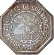 25 Centimes - Chambres de Commerce - Provençal Region Silver, France, 1921 reverse image