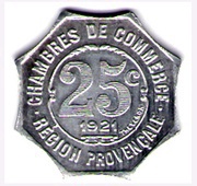 25 Centimes - Chambres de Commerce - Provençal Region Aluminium Pattern, France, 1921 reverse image