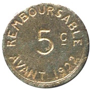 5 Centimes, France, 1917 reverse image