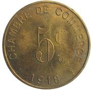 5 Centimes - Chambre de Commerce - Rouen [76] Brass, France, 1918 reverse image
