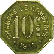 10 Centimes - Chambre de Commerce - Rouen [76] Brass, France, 1918 reverse image