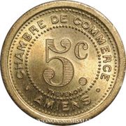 5 Centimes - Chambre de Commerce - Amiens [80] Gold plated Brass, France, 1921 reverse image