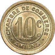 10 Centimes - Chambre de Commerce - Amiens [80] Gold plated Brass, France, 1921 reverse image