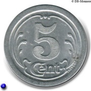 5 Centimes Ham, France, 1922 reverse image