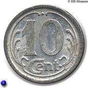 10 Centimes Ham, France, 1922 reverse image