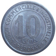 10 Centimes Péronne, France, 1922 reverse image