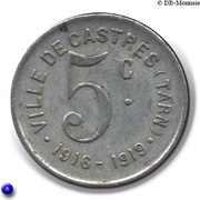 5 Centimes - City of Castres [81], France, 1916 reverse image