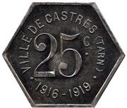 25 Centimes - ville de Castres [81] Hexagonal Pattern, France, 1916 reverse image