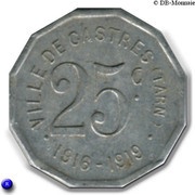 25 Centimes - City of Castres [81], France, 1916 reverse image