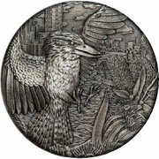 2 Dollars - Elizabeth II 4th Portrait - Kookaburra - Silver Antiqued - High Relief, Australia, 2018 reverse image
