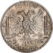 5 Lek - Victor Emmanuel III reverse image