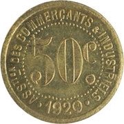 50 Centimes - Association des Commerçants et Industriels - Maisons-Laffitte [78] Brass, France, 1920 reverse image