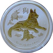 2 Dollars - Elizabeth II 4th Portrait - Year of the Dog - Silver Bullion Coin, Australia, 2018 reverse image