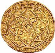 Gold Noble - Edward of Woodstock 2nd issue: light type, France, 1362-1372 reverse image