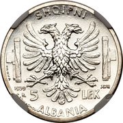 5 Lek - Victor Emmanuel III Trial strike reverse image