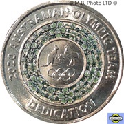 2 Dollars - Elizabeth II 6th Portrait - Tokyo Olympics - Dedication; Green, Australia, 2020 reverse image