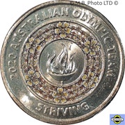 2 Dollars - Elizabeth II 6th Portrait - Tokyo Olympics - Striving; Yellow, Australia, 2020 reverse image