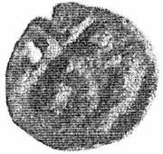 Denier type génois au châtel et à la croix sur flan vierge obverse image