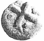 Denier type génois au châtel et à la croix sur flan vierge reverse image